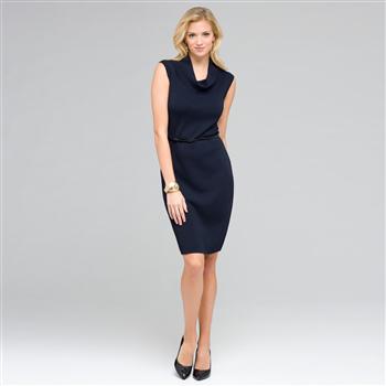 Sleeveless Belted Cowl Neck Dress, , large