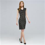 Drape Neck Dress., Black Multi, medium