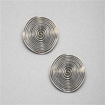 Silver Button Earrings, Silver Ox, large
